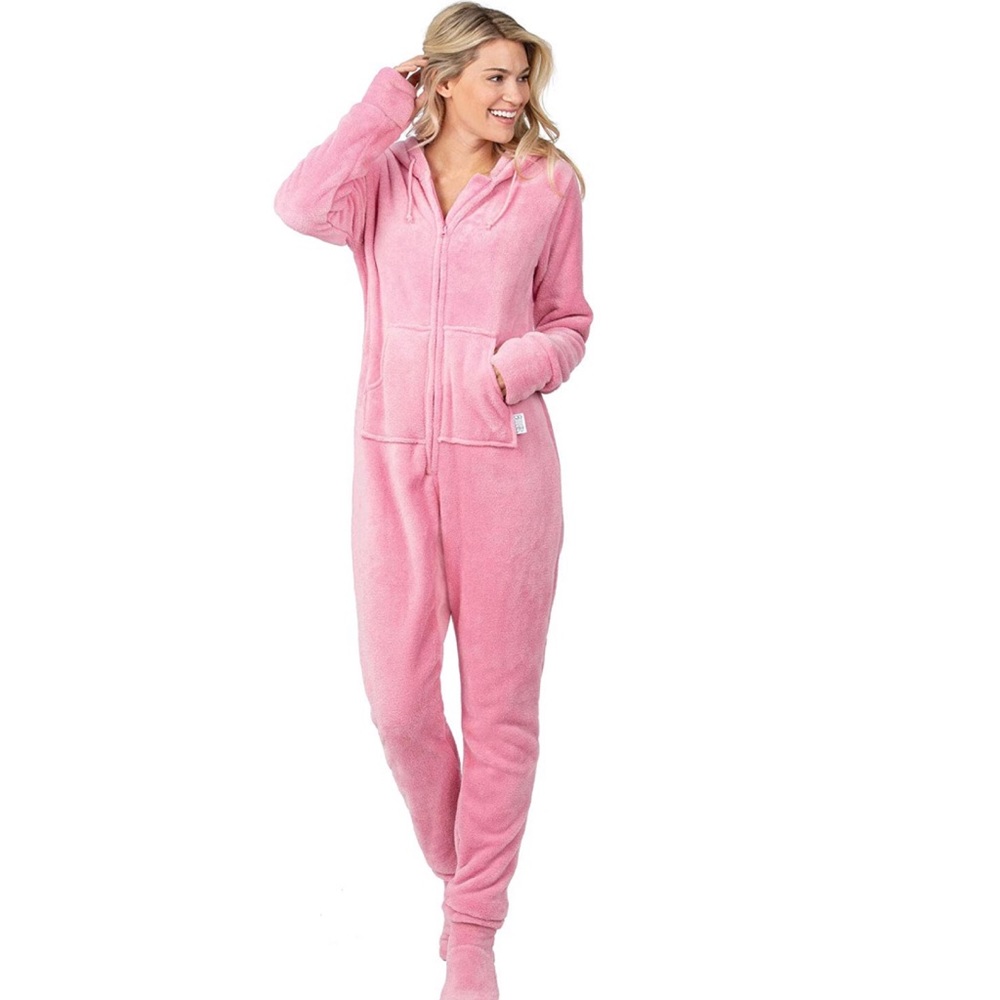Pink Hoodie Footie Onesie Fleece Pajamas warm